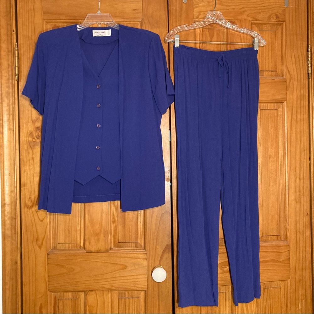 EUC Alfred Dunner Petite Vintage 80s Crinkle Top and Pants Set Blue Size 10/12P